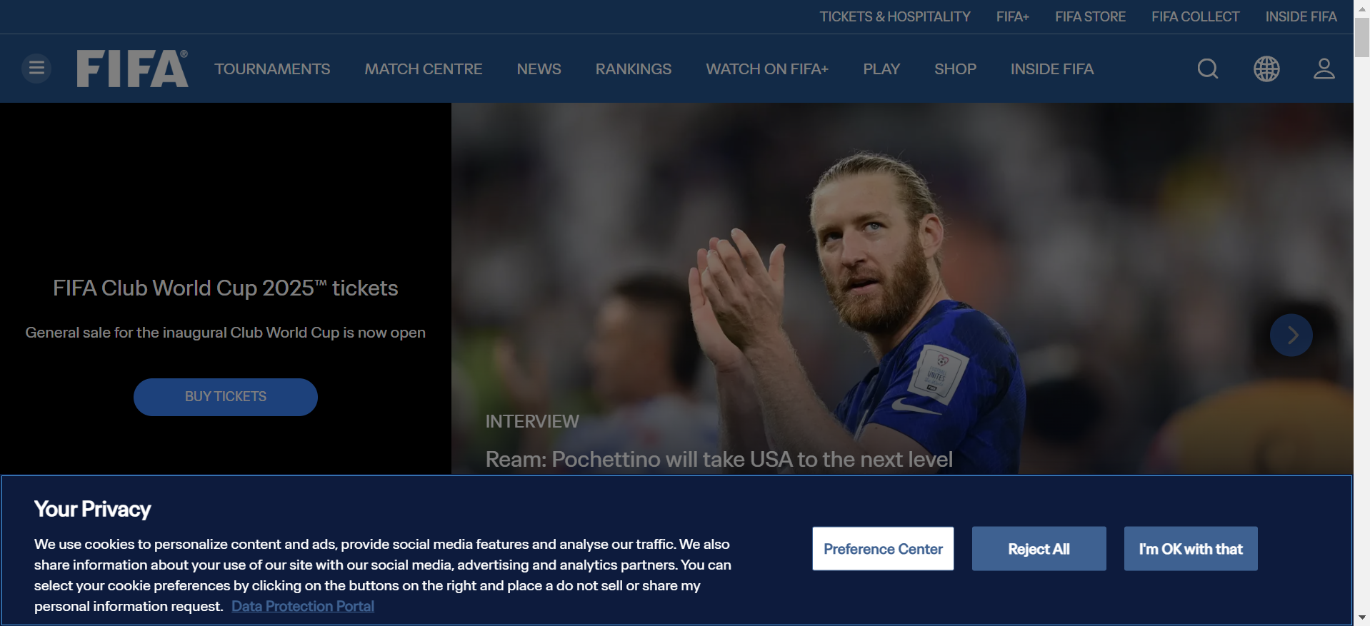FIFA cookie consent popup