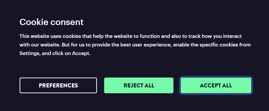 Filmin cookie consent popup: focus state