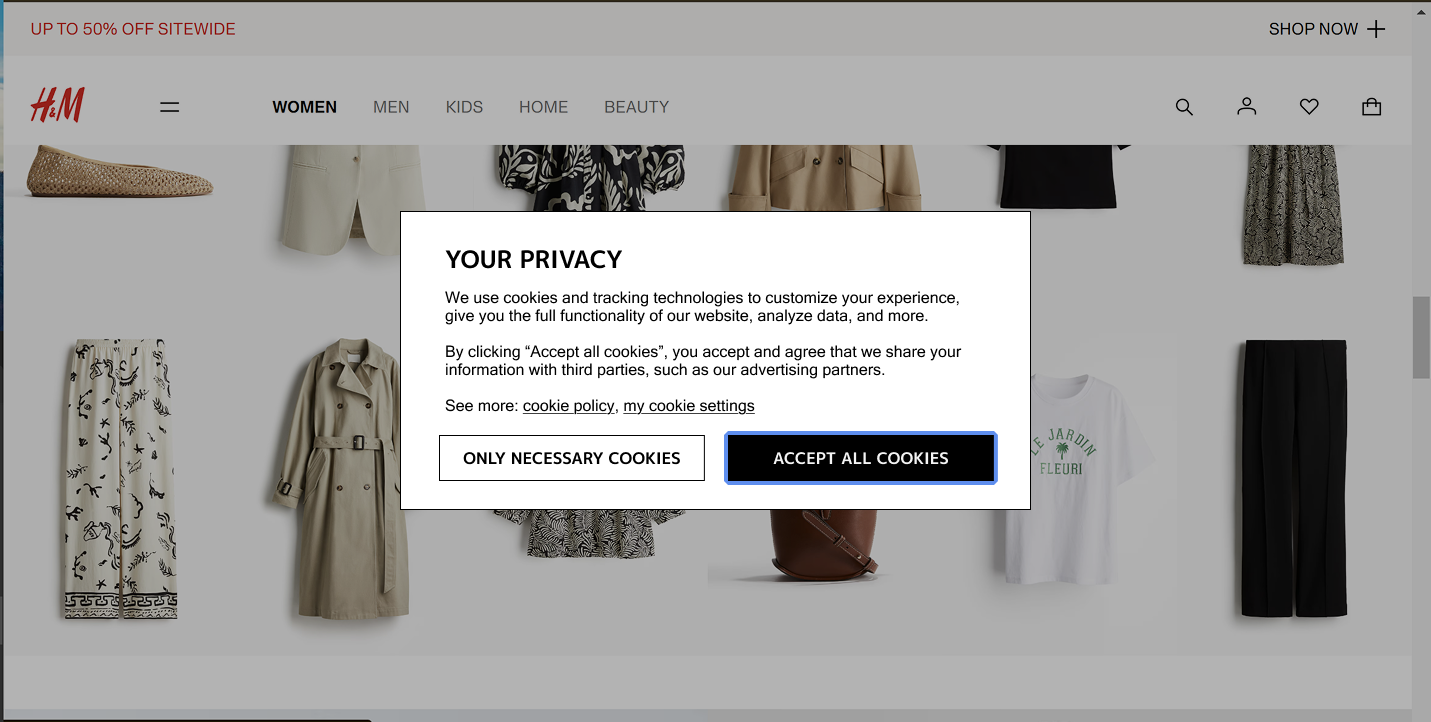 Redesigned H&M cookie consent popup with improved accessibility